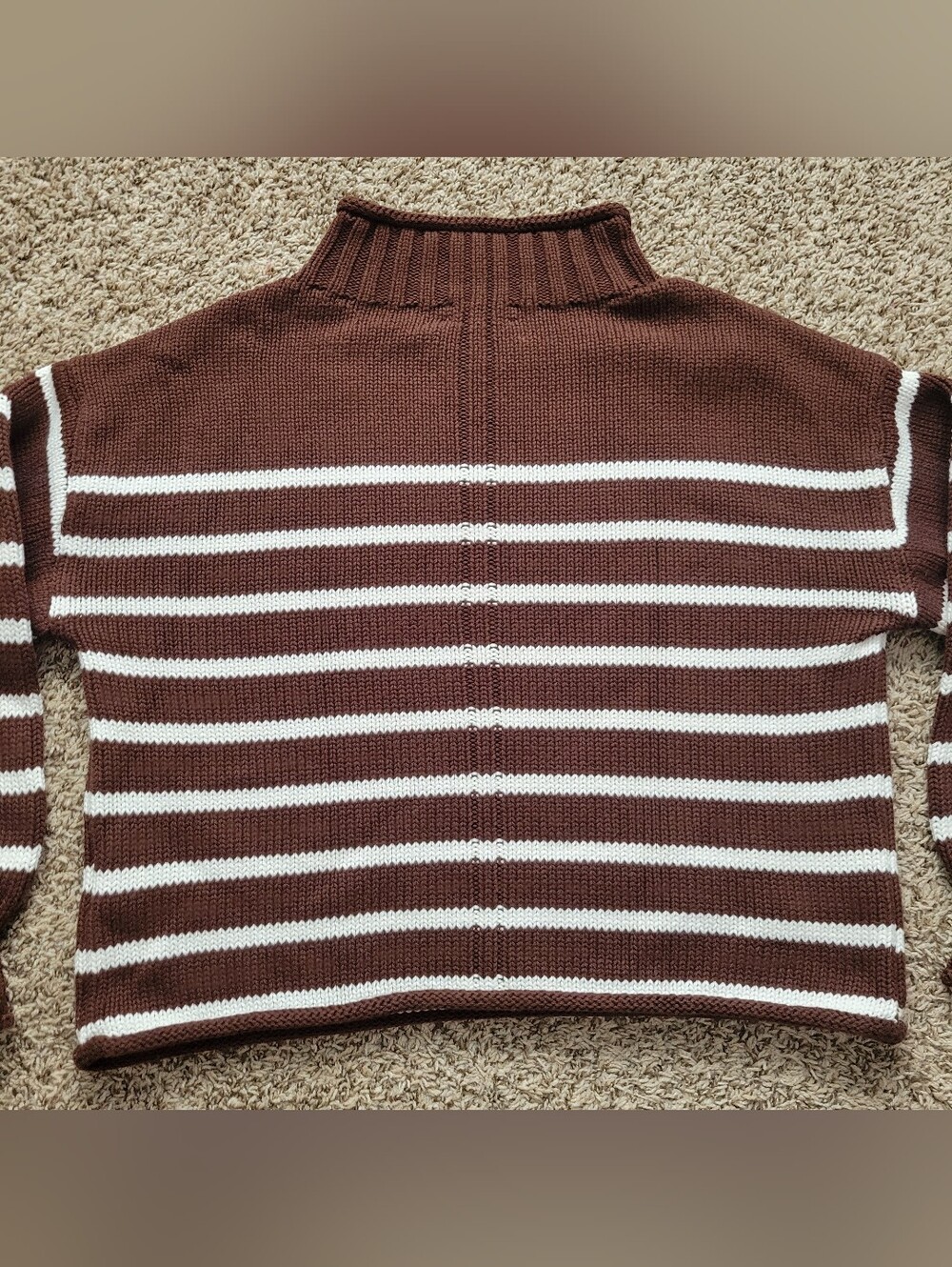 J. Crew 2025 Rollneck Sweater Brown White Stripe Striped 100% Cotton Size XS - Picture 9 of 9